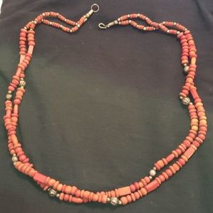 Vintage Red wood beaded necklace approx 32"